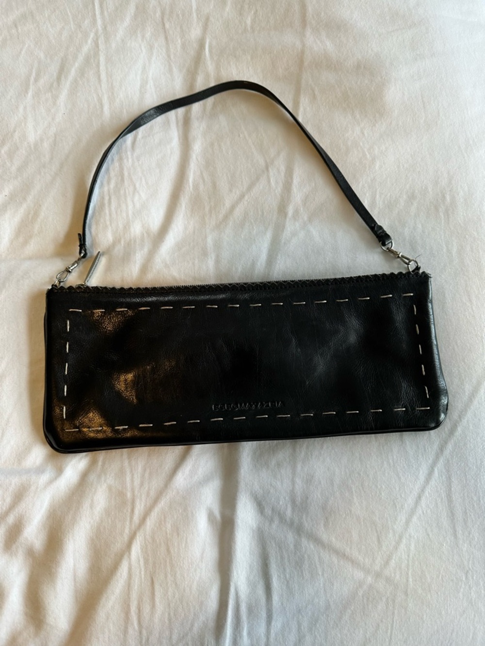 BCBG Black Leather Wristlet Clutch with Contrast Stitching